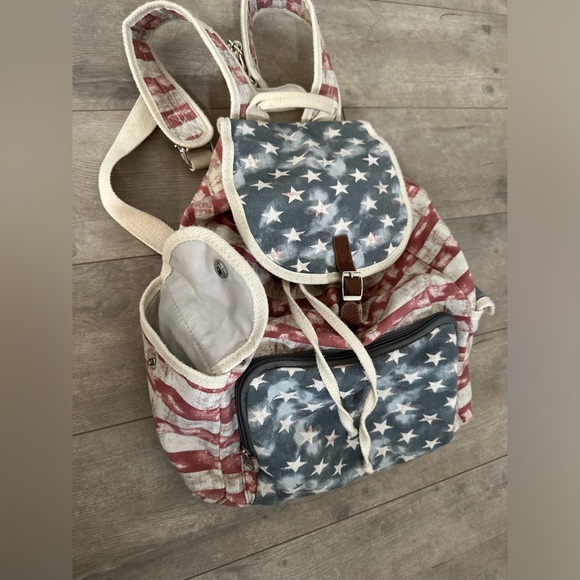 Gorgeous Large Vintage Rustic American Flag Backpack Shoulder Bag New - Picture 16 of 16